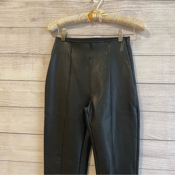 NWT Abercrombie Vegan Leather Split Hem Flare Black Pants - Picture 3 of 6